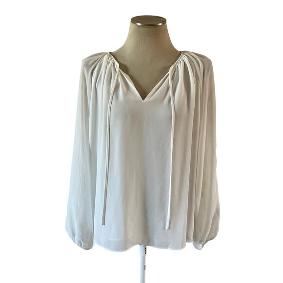 WHBM White Poet Peasant Style Crochet Blouse Sz 14 Boho Work Office Career - Picture 1 of 7